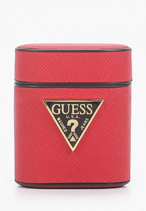 Чехол для наушников Guess Airpods, Saffiano PU leather case with metal logo Red. Цвет: красный