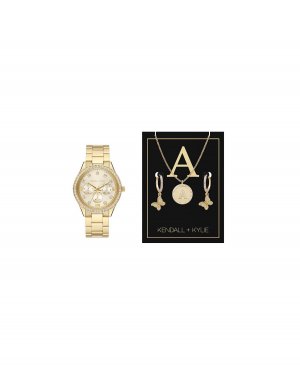 Женские аналоговые золотистые часы-браслет из металлического сплава, 38 мм, подарочный набор , золотой Kendall + Kylie