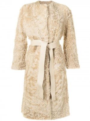 Пальто pre-owned с завязками Céline. Цвет: коричневый