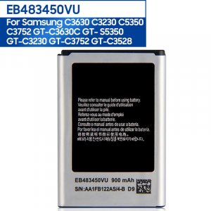 Оригинальный аккумулятор для телефона EB483450VU GT-C3630 GT-S5350 C3752 GT-C3592 GT-C3230 GT-C3752 GT-C3528 C3630 C3230 C5350 900 мАч Samsung
