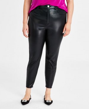 Узкие брюки больших размеров из искусственной кожи с высокой посадкой, черный I.N.C. International Concepts