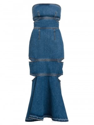 Джинсовое платье макси без бретелек с вырезами , синий Alexander McQueen
