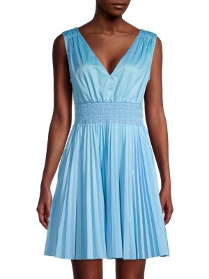 Плиссированное присборенное платье с v-образным вырезом Blue Rebecca Taylor