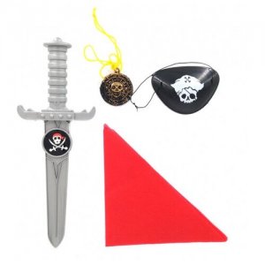 Набор пирата, 4 предмета: кинжал серебряный, бандана, наглазник, медальон (2 набора в комплекте) Happy Pirate. Цвет: серый