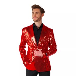 Мужской облегающий пиджак для рождественской вечеринки с блестками , красный Suitmeister
