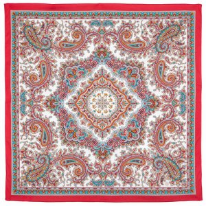Платок ,76х76 см, красный, серый Павловопосадская платочная мануфактура. Цвет: белый/оранжевый/синий/розовый