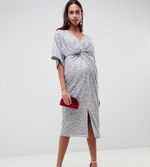 Серебристое платье миди с отделкой пайетками -Серебряный Little Mistress Maternity