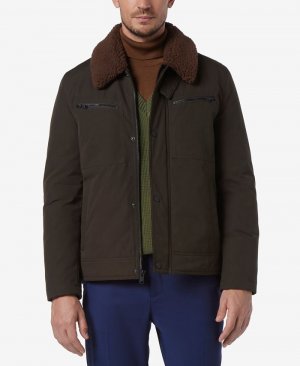 Мужская утепленная куртка-авиатор из вощеного хлопка с флисовым воротником Randall , зеленый Marc New York