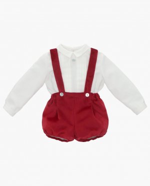 Комплект для мальчика: рубашка из необработанного материала, бархатные шаровары и красные подтяжки , красный Martín Aranda