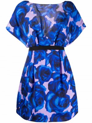 Шелковое платье с цветочным принтом Carolina Herrera. Цвет: синий