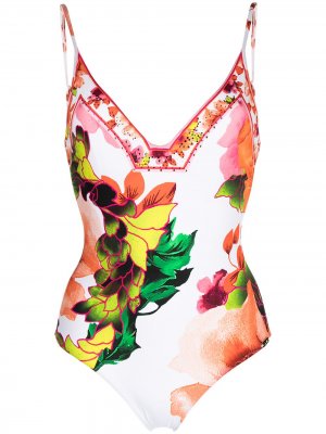 Floral-print swim-suit Camilla. Цвет: белый