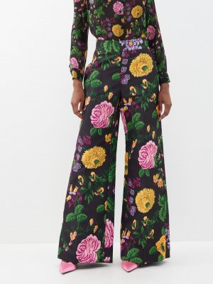 Атласные брюки широкого кроя с цветочным принтом , черный Carolina Herrera