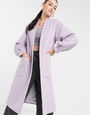 Сиреневое пальто из ткани с добавлением шерсти и объемными рукавами -Фиолетовый цвет Helene Berman