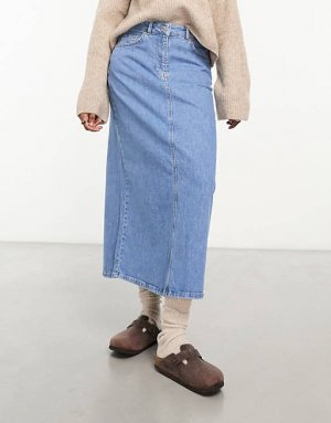 Джинсовая юбка макси среднего синего цвета Femme Selected