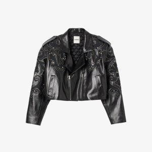 Укороченная кожаная куртка Mariah с заклепками , цвет noir / gris Sandro