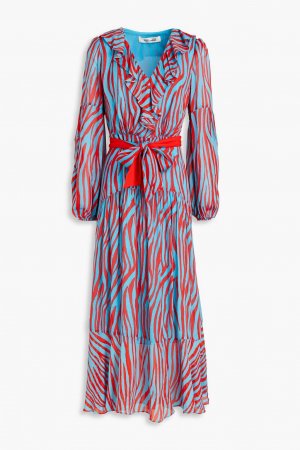 Платье миди из крепдешина с принтом и оборками Jaxson DIANE VON FURSTENBERG, синий Furstenberg
