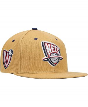 Мужская коричневая кепка Snapback из Нью-Джерси Nets твердой древесины, классическая пшеничная шляпа Mitchell & Ness