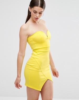 Облегающее платье мини с вырезом сердечком Twin Sister. Цвет: желтый