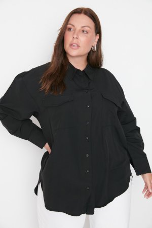 Рубашка больших размеров – черная оверсайз , черный Trendyol