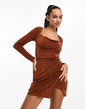 Мини-платье с открытой спиной шоколадно-коричневого цвета Parallel Lines