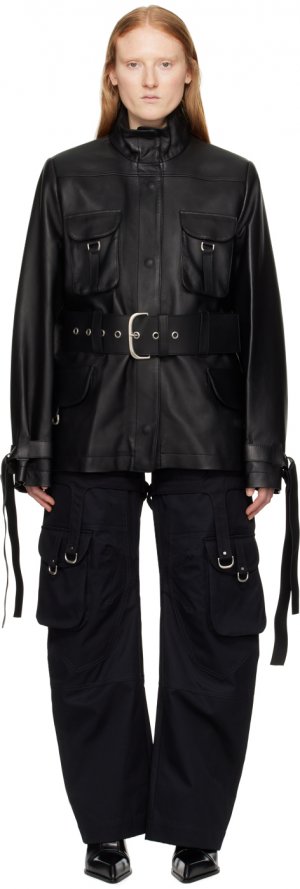 Черная кожаная куртка карго Off-White