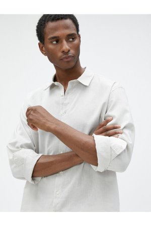 Рубашка из смесового льна с классическим воротником и длинным рукавом , серый Koton