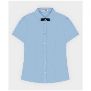 Блузка с коротким рукавом голубая для девочек, модель 222BBGS22061800, размер 128 Button Blue. Цвет: голубой