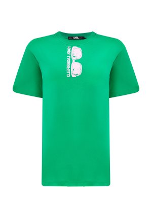 Хлопковая футболка-oversize с контрастным принтом KARL LAGERFELD. Цвет: зеленый