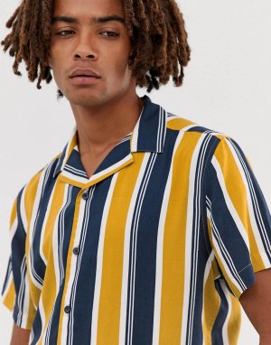 Рубашка в вертикальную полоску желтого цвета винтажном стиле и с отложным воротником Brooklyn Supply Co-Желтый Co.