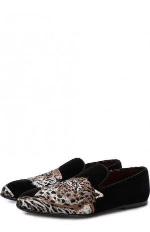 Бархатные слиперы Ispica с вышивкой Dolce & Gabbana. Цвет: черный