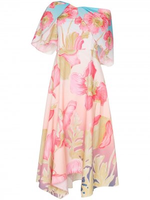 Платье с открытыми плечами и цветочным принтом Peter Pilotto. Цвет: sky poppy