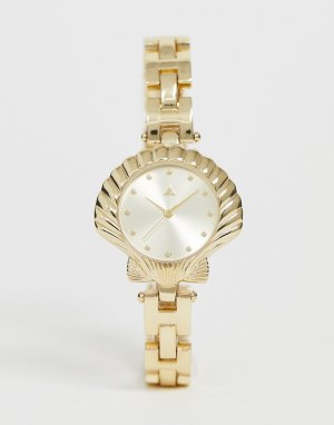Золотистые часы с корпусом в виде ракушки и браслетом из звеньев -Золотой ASOS DESIGN