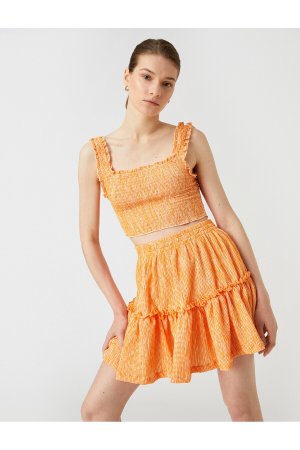 Мини-юбка с рисунком и эластичной резинкой на талии , оранжевый Koton