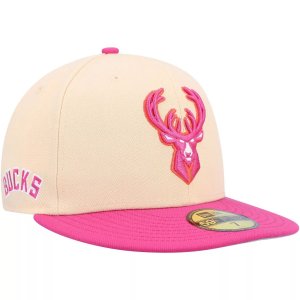 Мужская приталенная шляпа New Era оранжево-розовая Milwaukee Bucks Passion Mango 59FIFTY