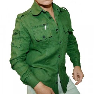 Рубашка , милитари стиль, прямой силуэт, классический воротник, длинный рукав, карманы, манжеты, воздухопроницаемая, однотонная, размер L, зеленый SAFARI. Цвет: зеленый