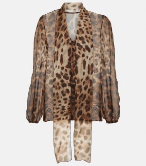 Блузка из шелкового шифона с леопардовым принтом, мультиколор Dolce&Gabbana