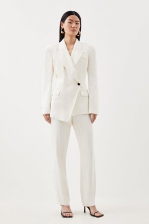 Приталенный пиджак с сильными плечами из полированной вискозы , белый Karen Millen