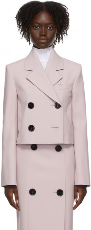 Розовый короткий двубортный пиджак из габардина Nina Ricci