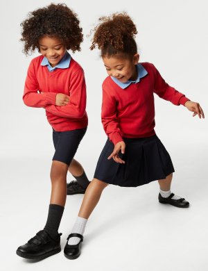 2 пары школьных джемперов унисекс из чистого хлопка (3–18 лет) , красный Marks & Spencer