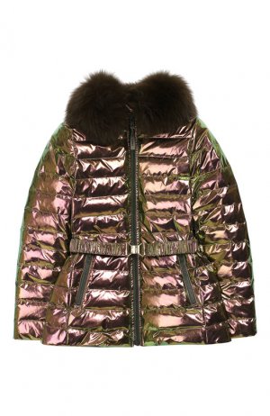 Куртка с меховой отделкой Yves Salomon Enfant. Цвет: розовый