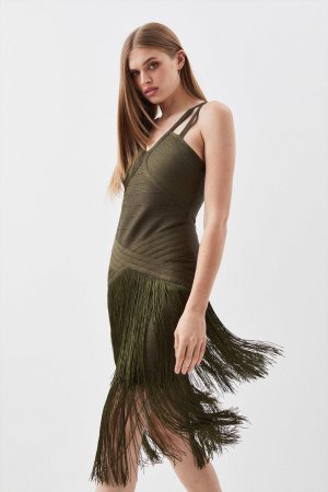 Форма фигуры Повязка с бахромой Трикотажное платье миди , зеленый Karen Millen