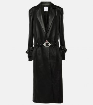 Кожаное пальто с поясом , черный The Attico