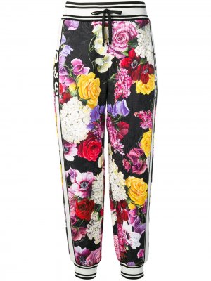 Спортивные брюки с логотипом и цветочным принтом Dolce & Gabbana. Цвет: черный