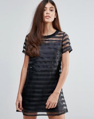 Платье из органзы с прозрачными полосками Zibi London. Цвет: черный