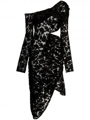Jacquard-lace off-shoulder asymmetric dress yuhan wang. Цвет: черный