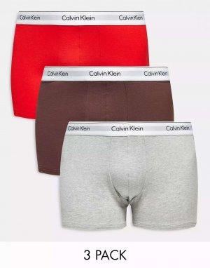 Три пары плавок Plus серого, коричневого и красного цветов Calvin Klein