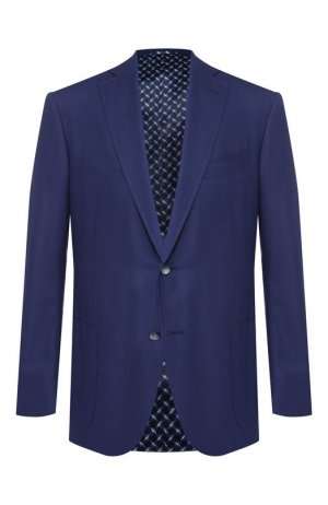 Однобортный пиджак из смеси шерсти и шелка Zilli. Цвет: синий