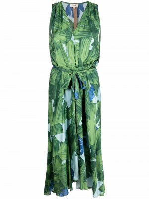 Плиссированное платье миди с принтом Diega. Цвет: зеленый