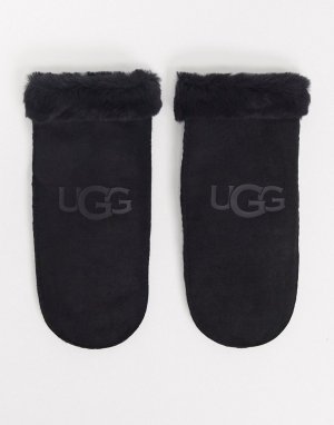 Черные варежки из овчины с логотипом -Черный UGG