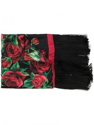 Шаль с цветочным принтом и бахромой Dolce & Gabbana. Цвет: черный